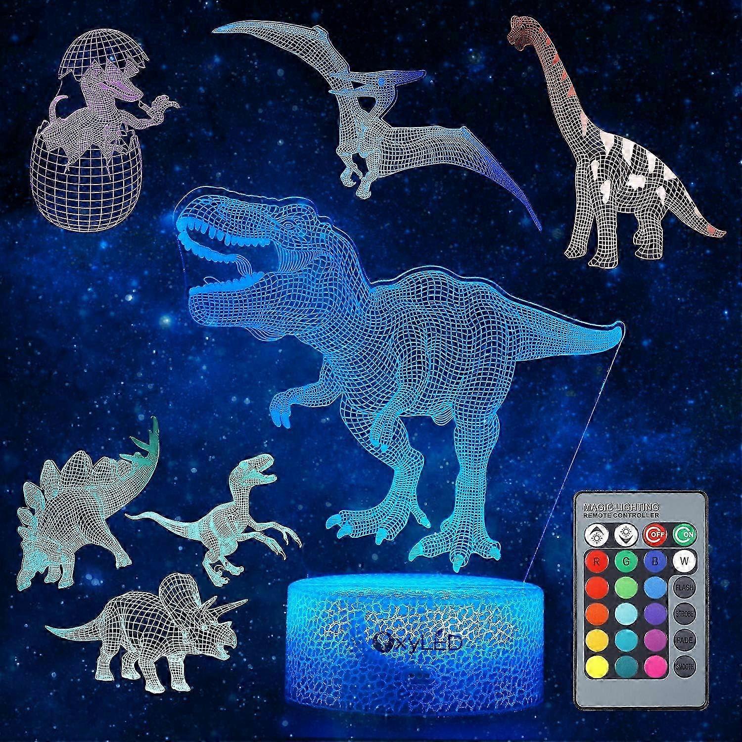 2025 5 Pcs Dinosaur Night Light for Kids - ATTOE 3D Dinosaur Toys Dimmable with Remote Control & 16 Colors Changing & Smart Touch, Rechargeable Bedsid