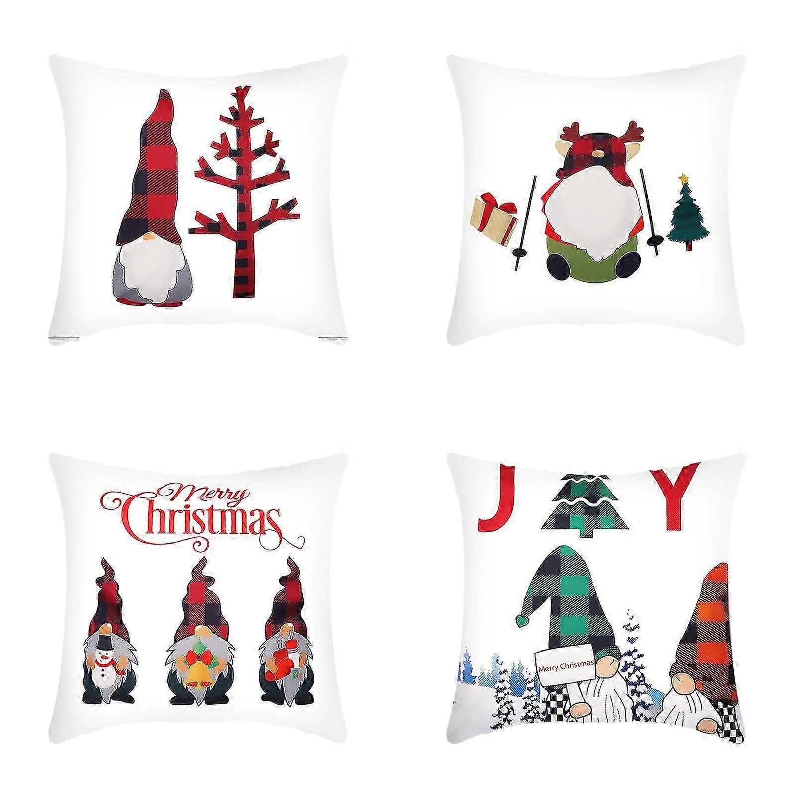 Christmas Pillowcase Faceless Doll Dwarf Gnome Goblin Lattice Christmas Tree Snowflake Linen Printed Sofa Pillowcase 2025