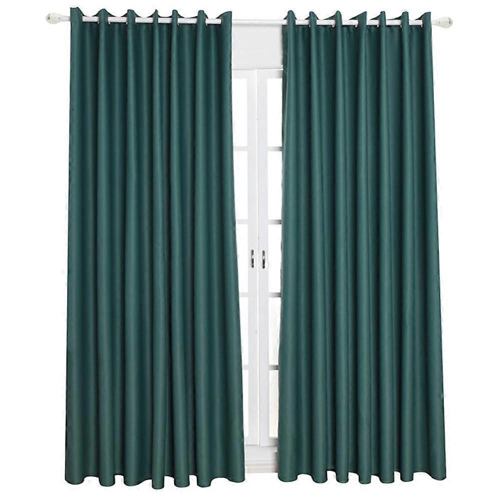 Green Window Curtain Blackout Curtains for Energy Saving Thick Linen Pair