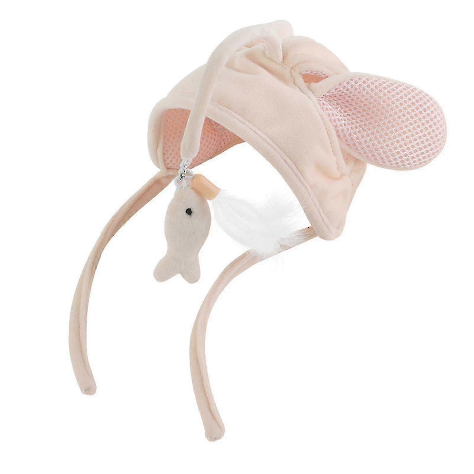 Cat Teaser Stick Hat Interactive Funny Relieve Boredom Long Pole Head Mounted Cat Wand for Cats Kittens Pink Rabbit