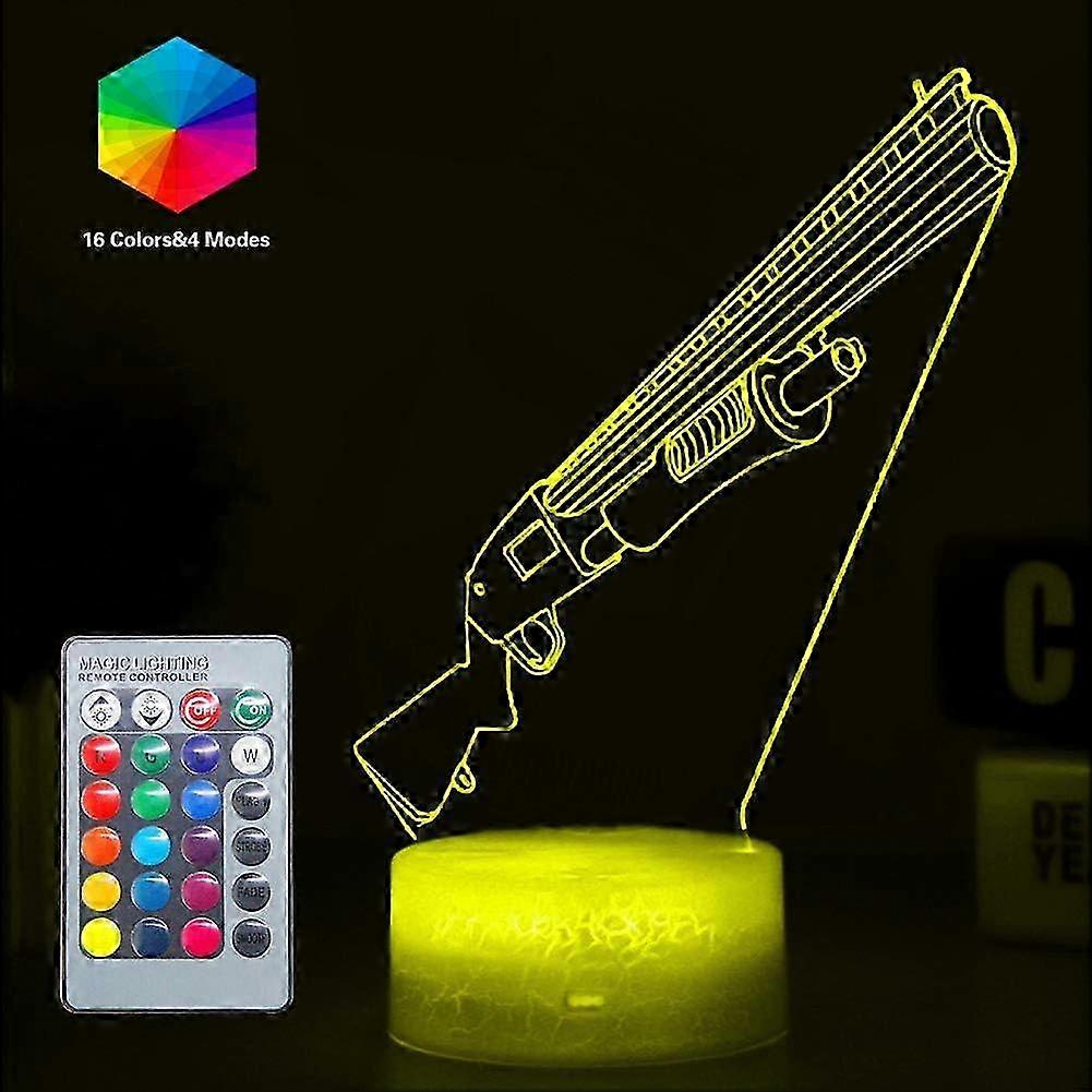 Fortress Battleroyale Weapon Night Lights 3D LED Illusion Lamp Remote Control & 16 Colors Wall Light Desk Table Lamps