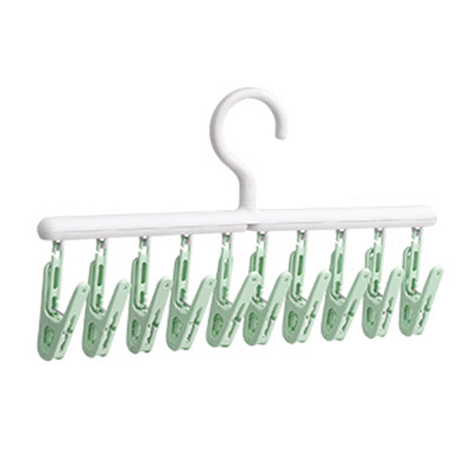 Socks Hanger Multifunctional 360 Degree Rotating 10 Clips Socks Drying Rack for Dormitory Home Balcony Green and White