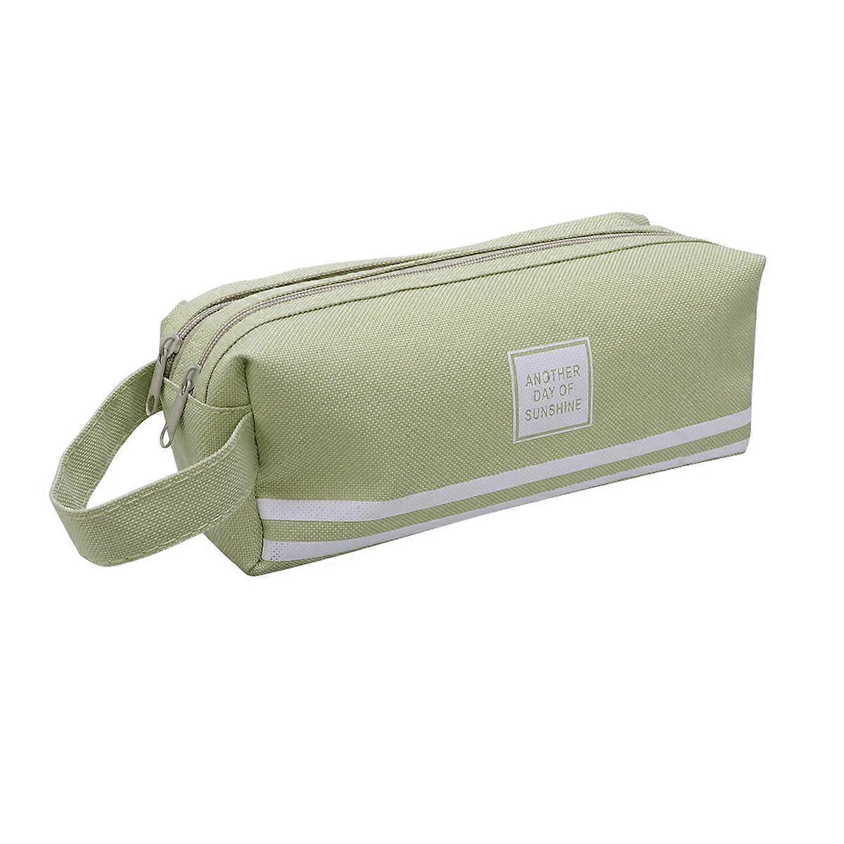 Makeup Pen Case Solid Color Green Canvas Pencil Bag Daily Use For Students With Handle Design 1Set