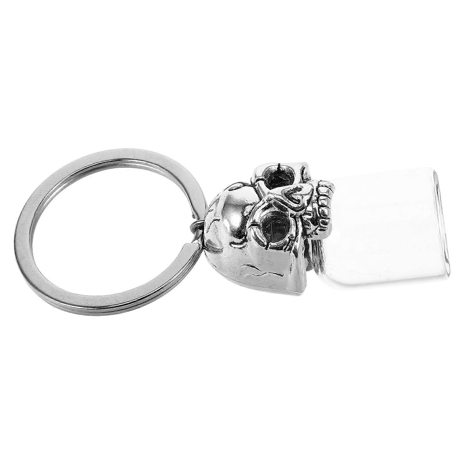 Silver Skull Pendant Key Chain Urn Container for Pet Ash 2Pcs