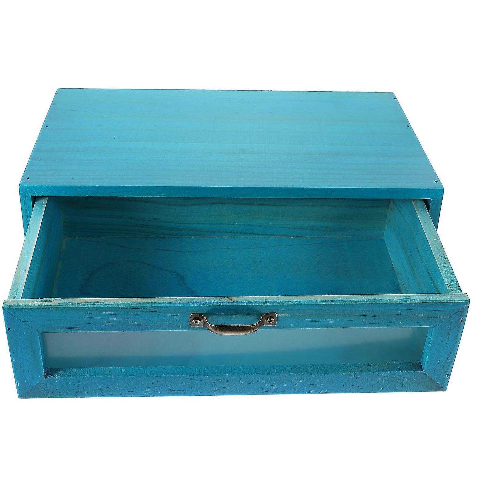 Mediterranean Style Wood Countertop Storage Cabinet For Tabletop Organization With Blue Finish And Practical Function 2Pcs