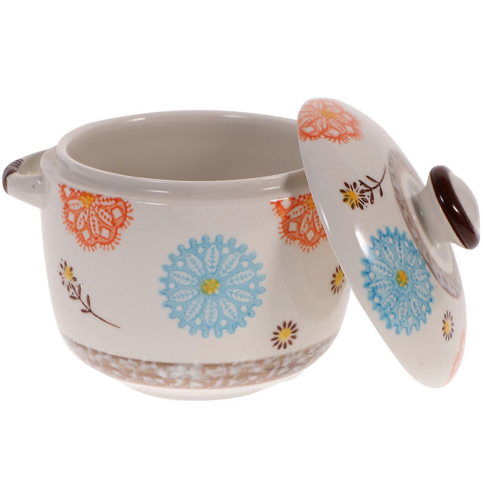 Japanese Style Soup Pot 2Pcs Lidded Ceramic Bowl Suitable For Festival Dining 13.5x11.6 Cm Dust Prevention Feature