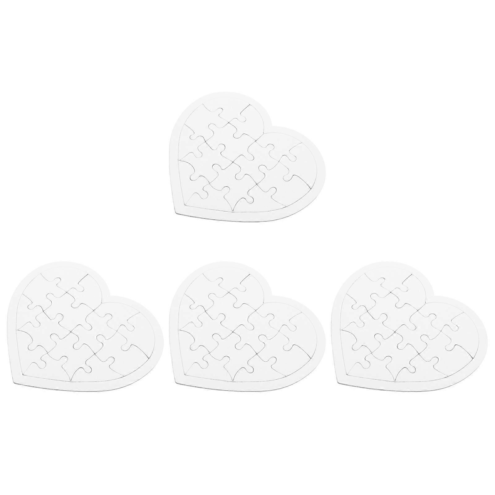 DIY Blank Coloring Puzzles Heart Shape Puzzle Pieces for Kids 4Sets