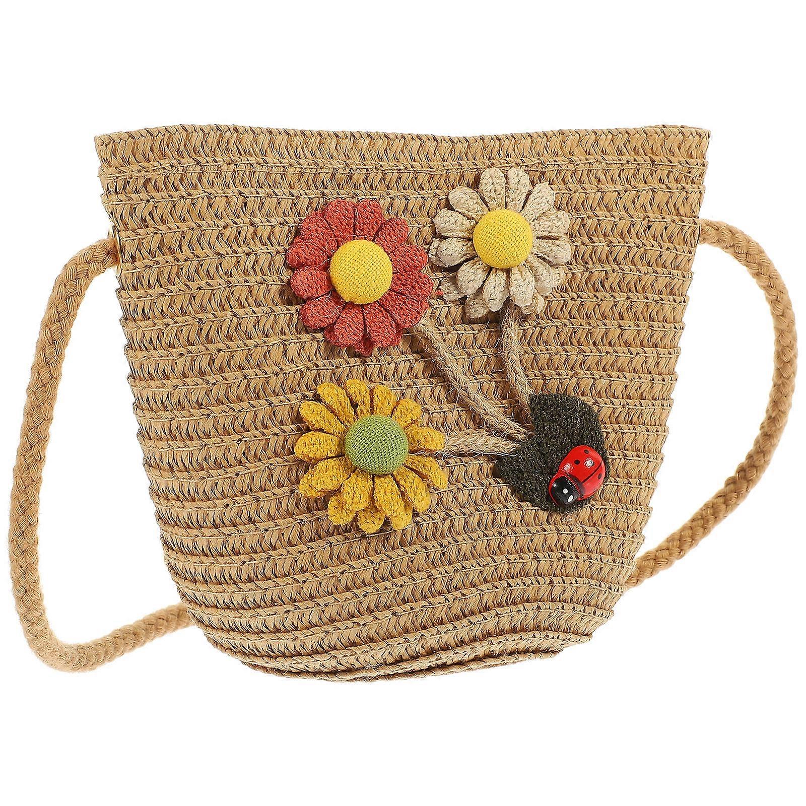 Girl Storage Bag 5Pcs Straw Woven Design Ideal For Toddlers Daily Use Featuring Durable And Practical Function