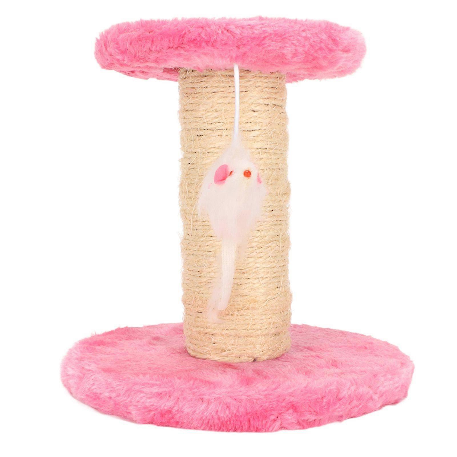 Cat Scratching Post Interactive Soft Plush 2 Layers Sisal Rope Scratcher Tree for Indoor Cats Kittens Pink