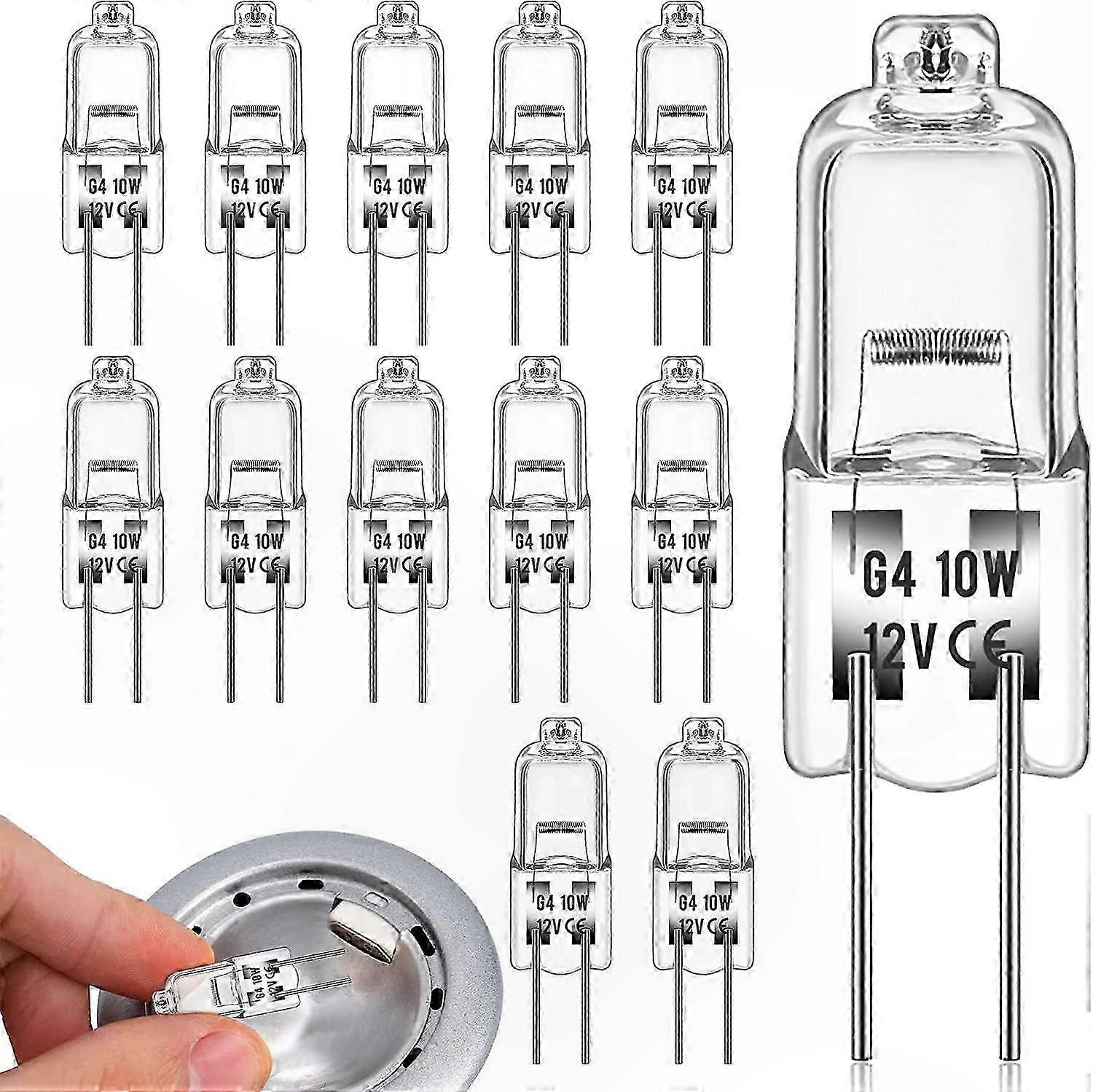 10er-Pack G4-Halogenlampen, 10 W, 12 V, klare Kapsel, warmweiß, dimmbar, 2-poliger Sockel