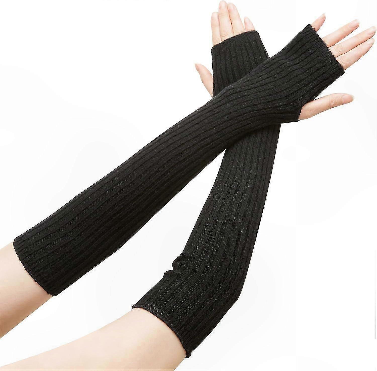 Women's Knit Wool Arm Warmers with Thumb Hole and Fingerless Design for Comfort and Warmth
