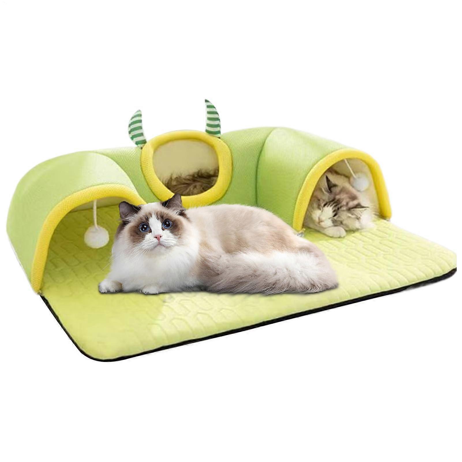Tunnel for Cat Bed Cat Tunnel Sofa Kitten Toy Interactive Cushion Accessory Indoor Pet Enrichment Size M Green