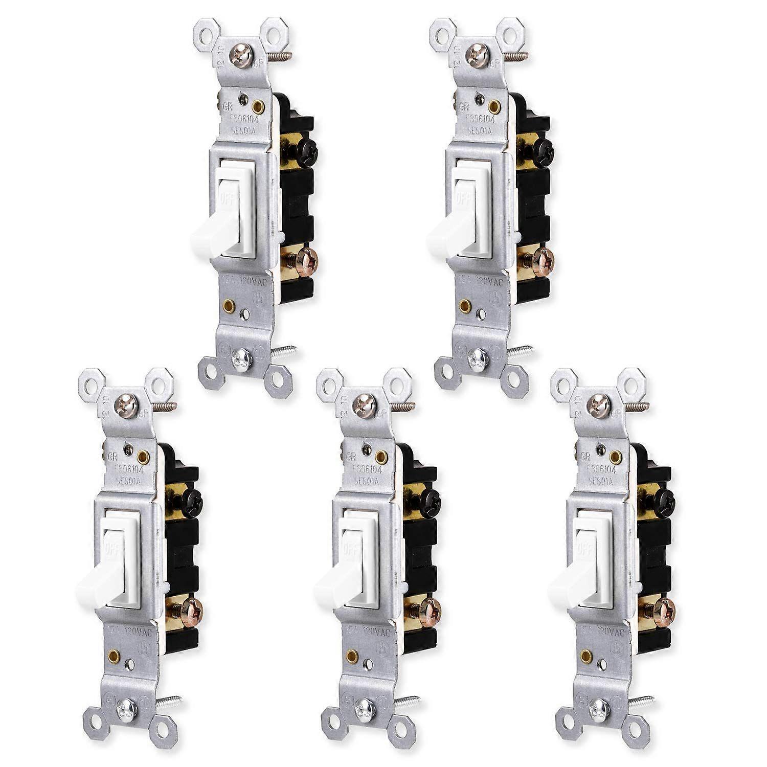 Switch, White, Grounding Toggle 5 Pack, Single Pole, in Wall On/Off Fan & Light