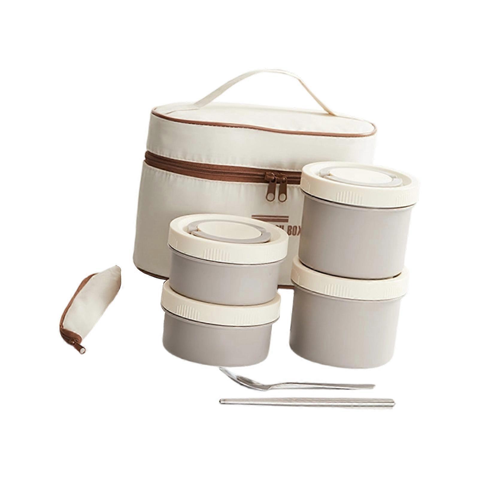 Green Rustless Mealbox Set 4 Layer Stackable Food Canisters Warm Insulation Bag Impermeable Gaskets Oven Introduction Cookware For Daily Use