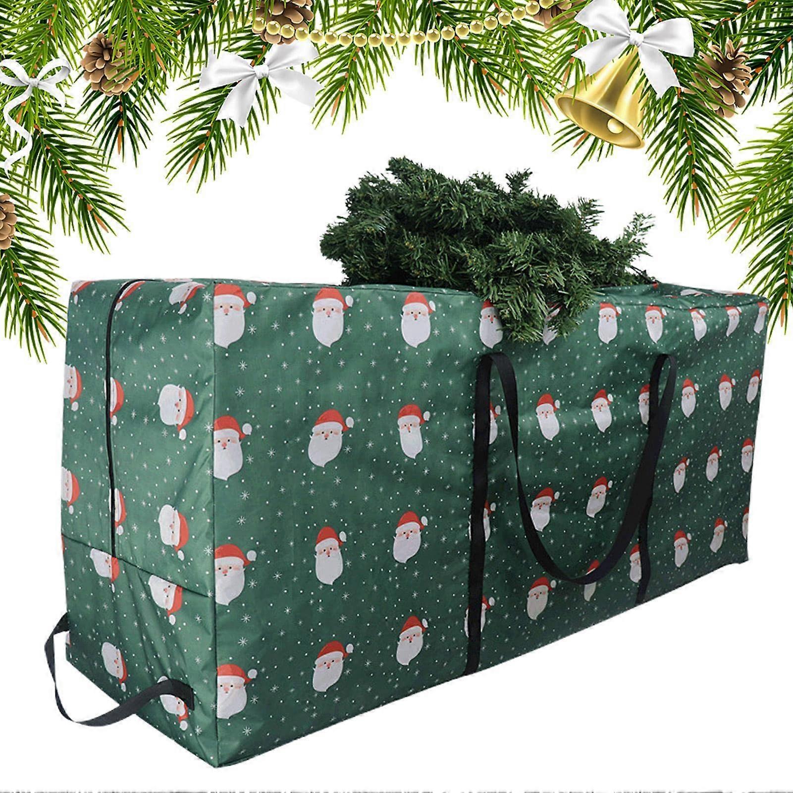 Christmas Tree Storage Box Waterproof Reinforced Handles Double Zip For Trees And Ornaments Santa Claus Green Classic