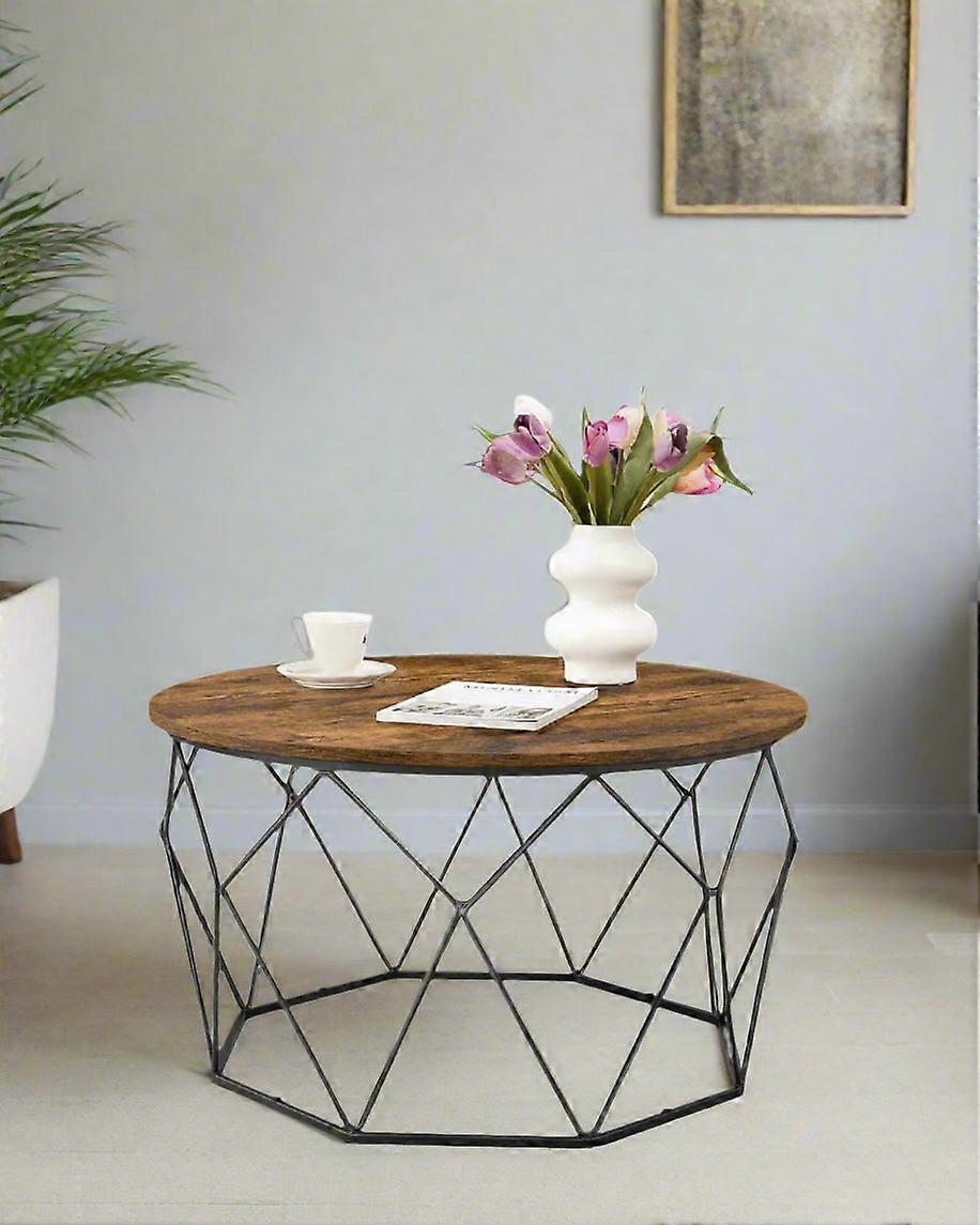 Industrial Round Coffee Table With Steel Frame