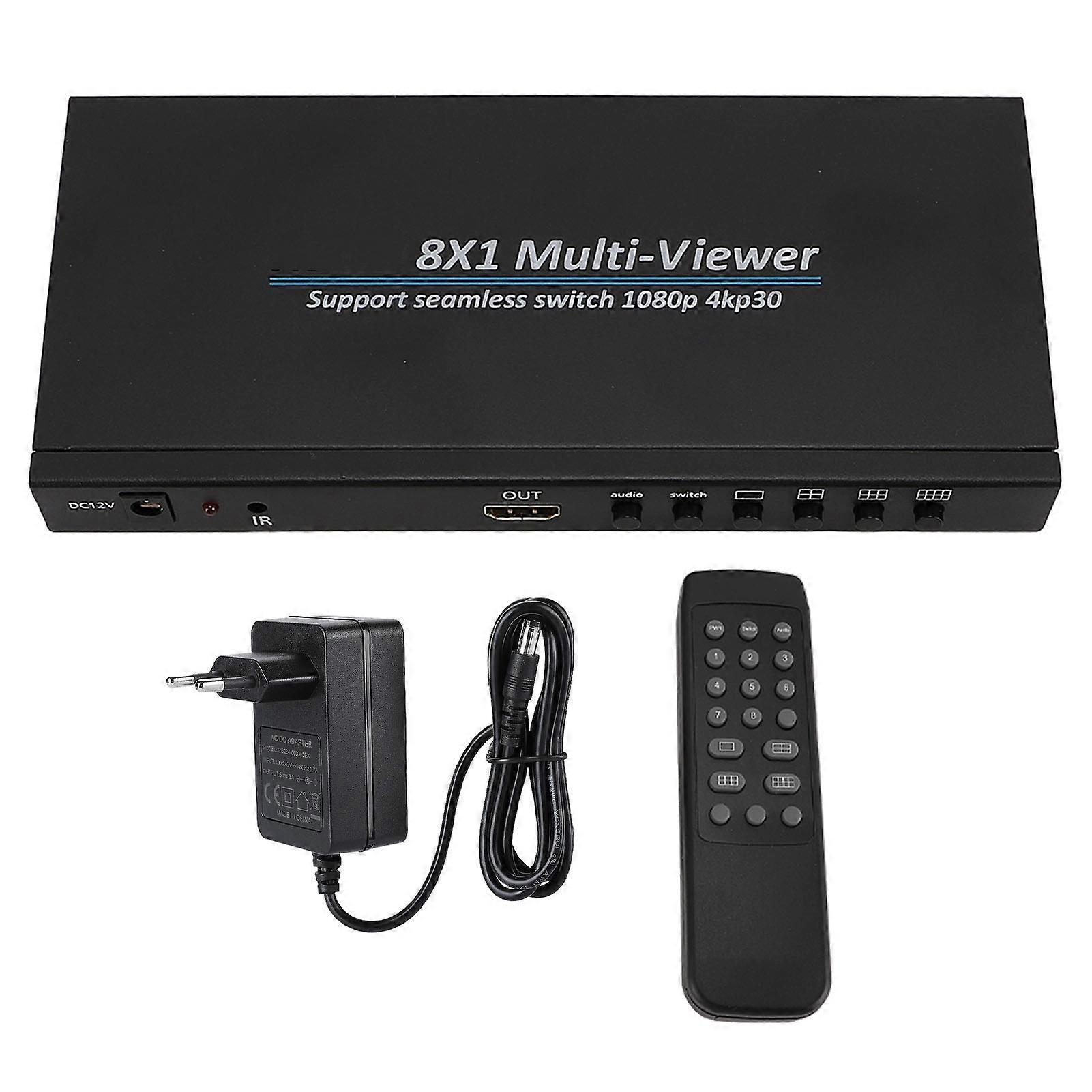 8x1 4K Multiviewer Switch HD Multimedia Interface 8-in-1 Uitgang 30Hz 6 Weergavemodi Naadloze Multi Viewer met Afstandsbediening voor PC Laptop