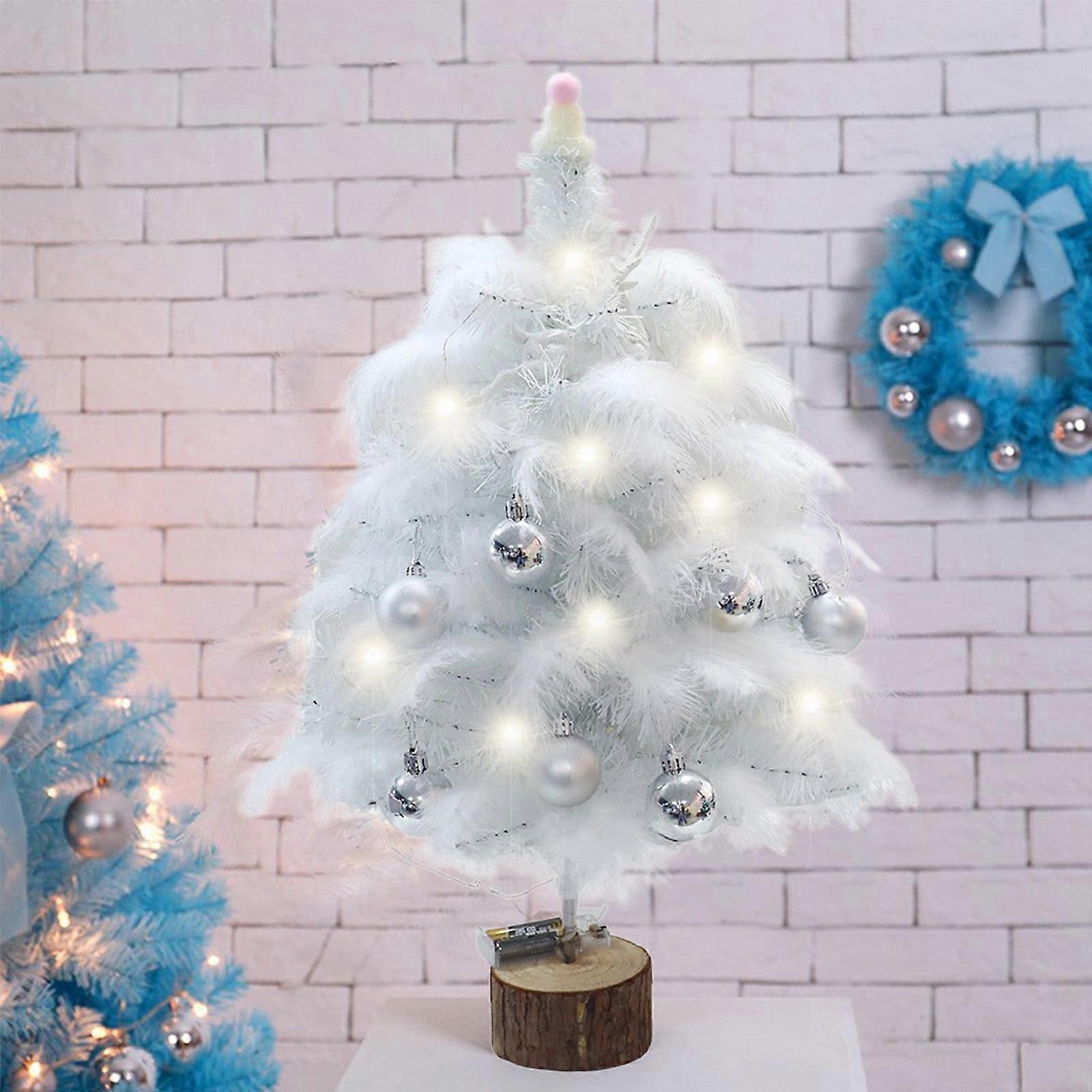 18 Inch Tabletop Mini Christmas Tree with LED Lights, Artificial DIY Christmas Tree for Girls