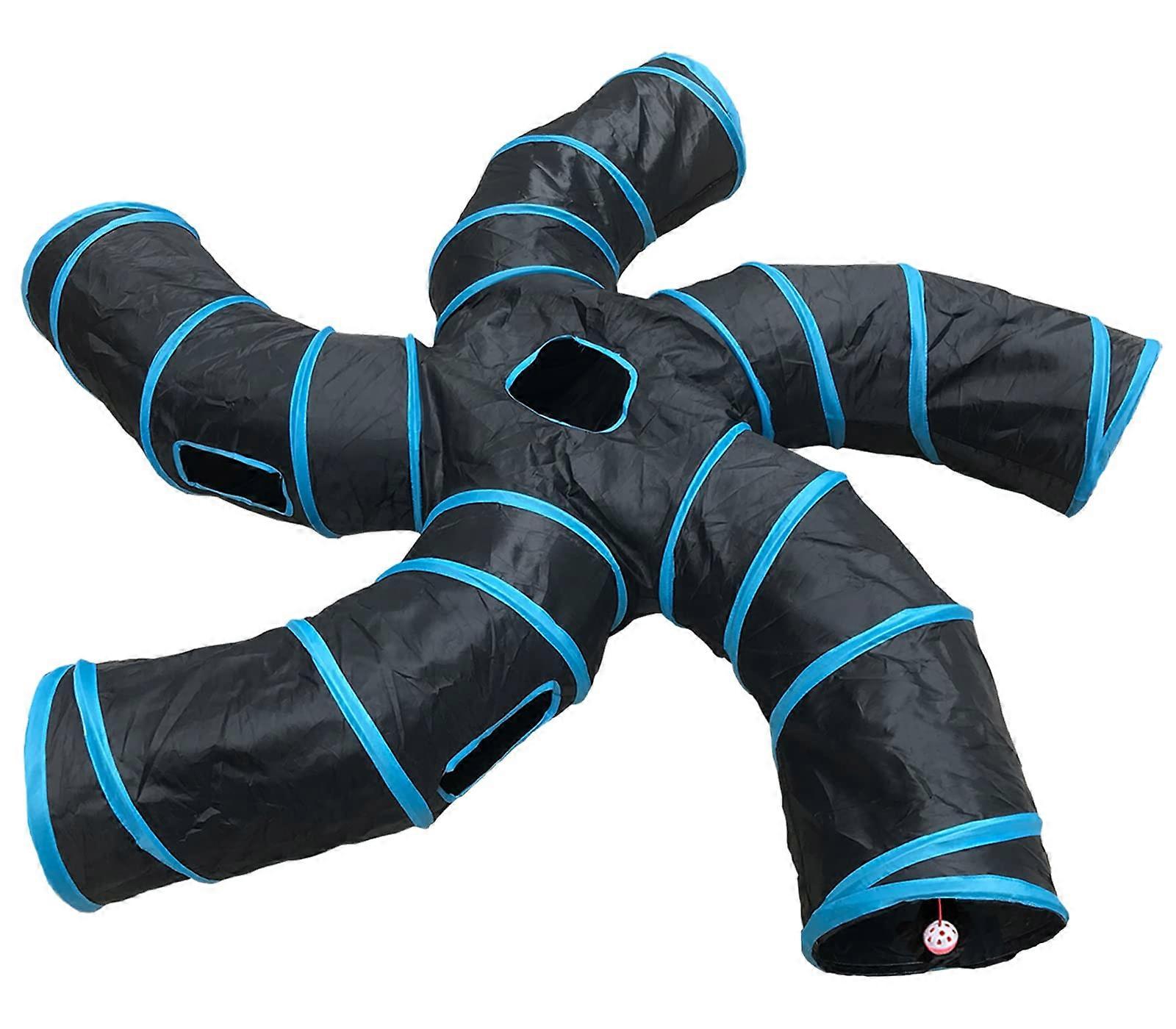 Cat Tunnel 5 Way Collapsible S Shape Maze with Storage Bag for Indoor Cats and Kittens Black