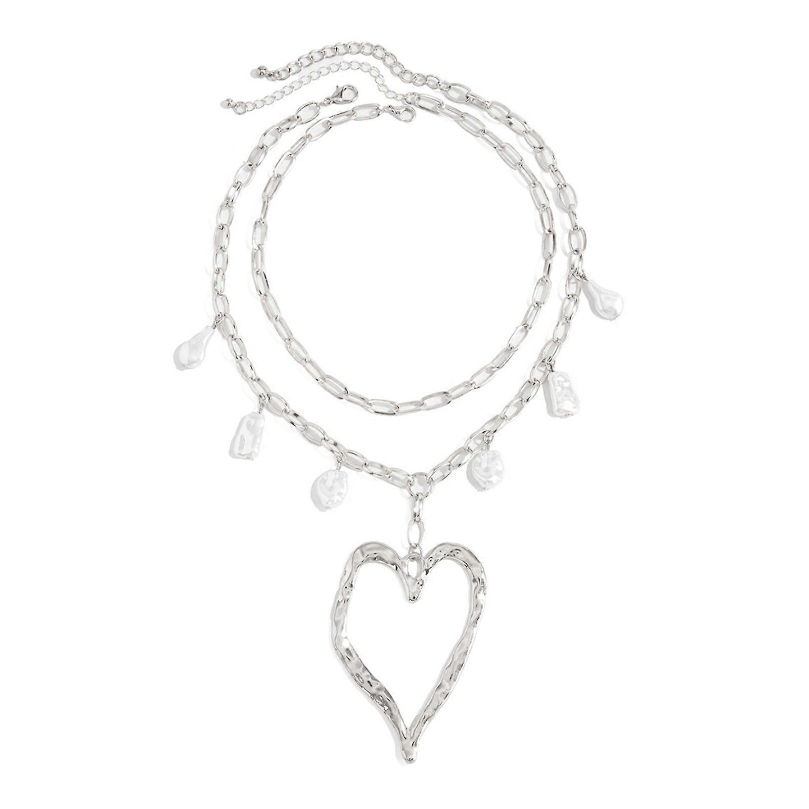 Extra Large Love Symbol Necklace Multi Material Design Shining Alloy Pearls Clavicle Chain For Daily Outfit Upgrade Multicolor