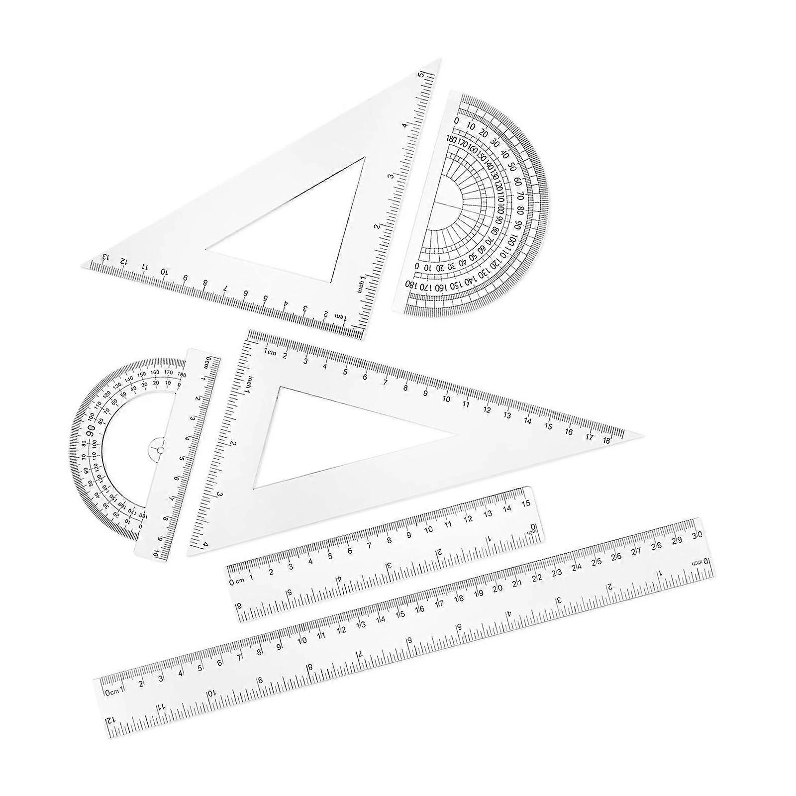 6Pcs School Geometry Tool with Straight Ruler Set Square Math Protractor Plastic Drafting Rulers Geometry Dawing Tool Multicolor