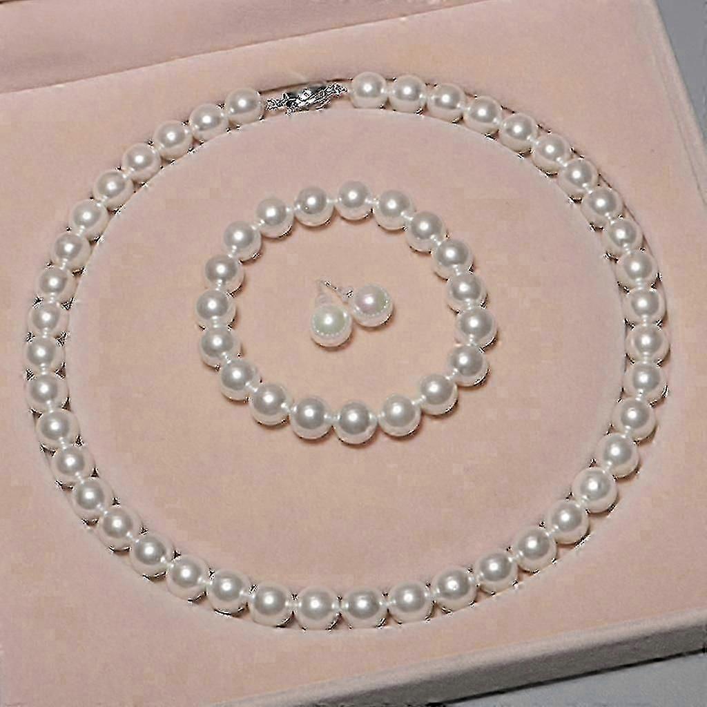 クラシックホワイトパールジュエリーセットネックレスブレスレットイヤリングブライダルパールセットTW