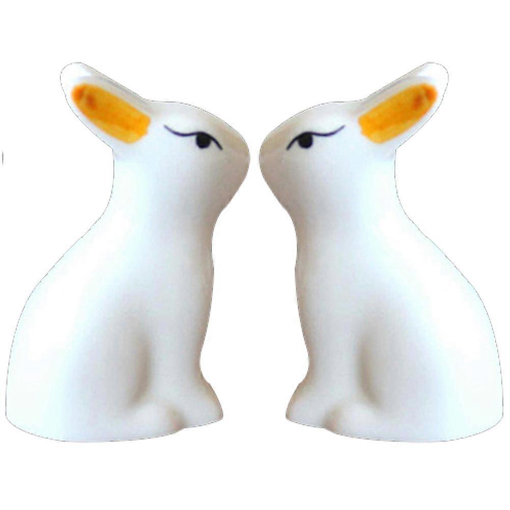 2pcs Ceramic Rabbit Craft Adorable Bunny Decor Small Rabbit Statue Flowerpot Small Rabbit