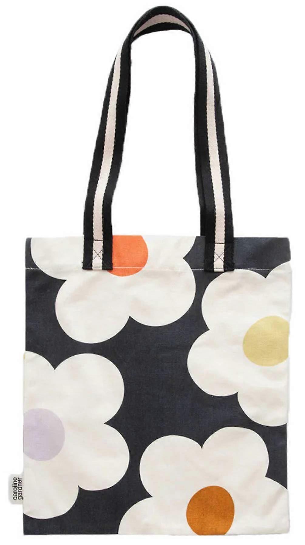 Caroline Gardner Flower Book Bag - Charcoal Black/White