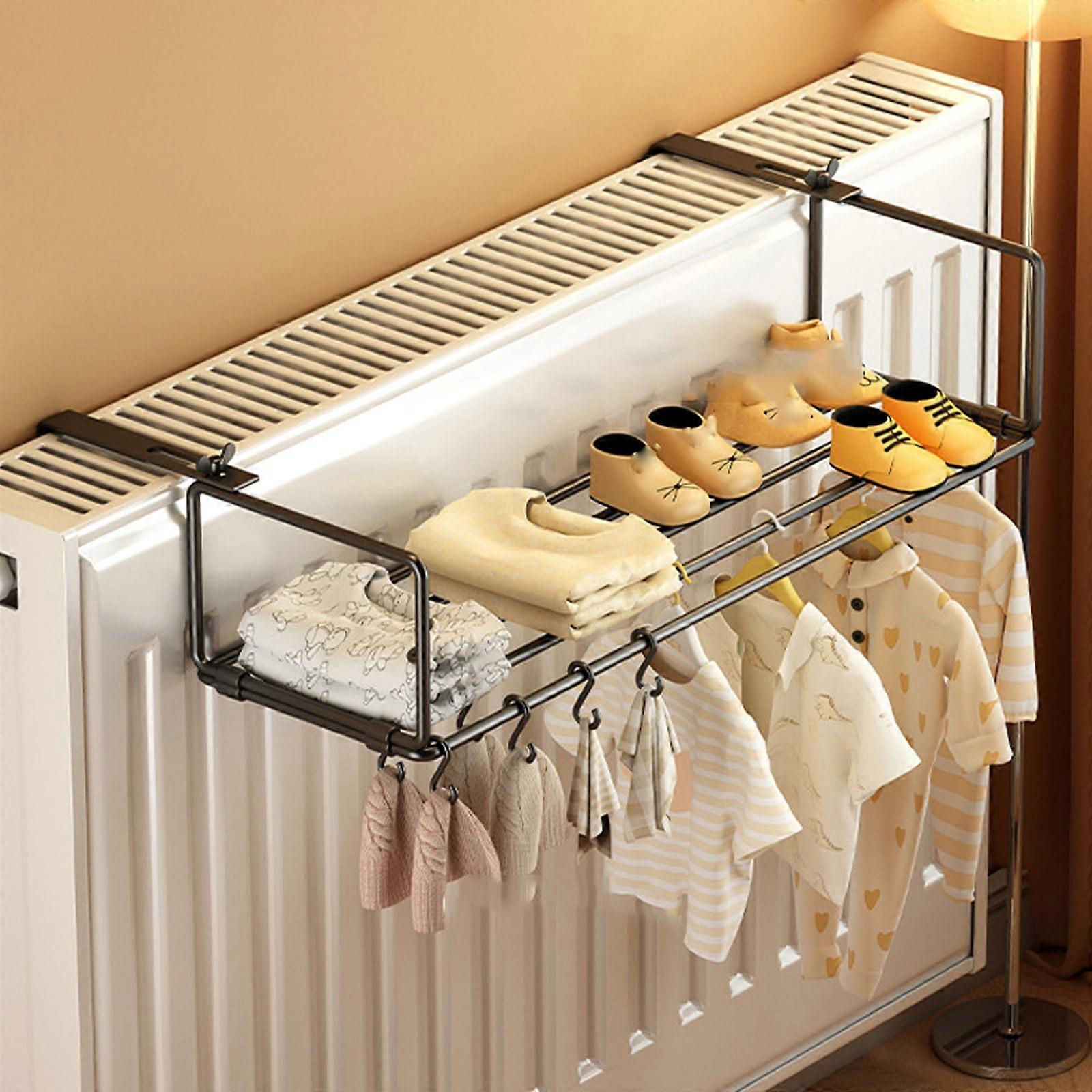 Radiator Clothes Drying Rack Set of 2, Adjustable Metal Airer for Winter Laundry, SpaceSaving 35cm Black