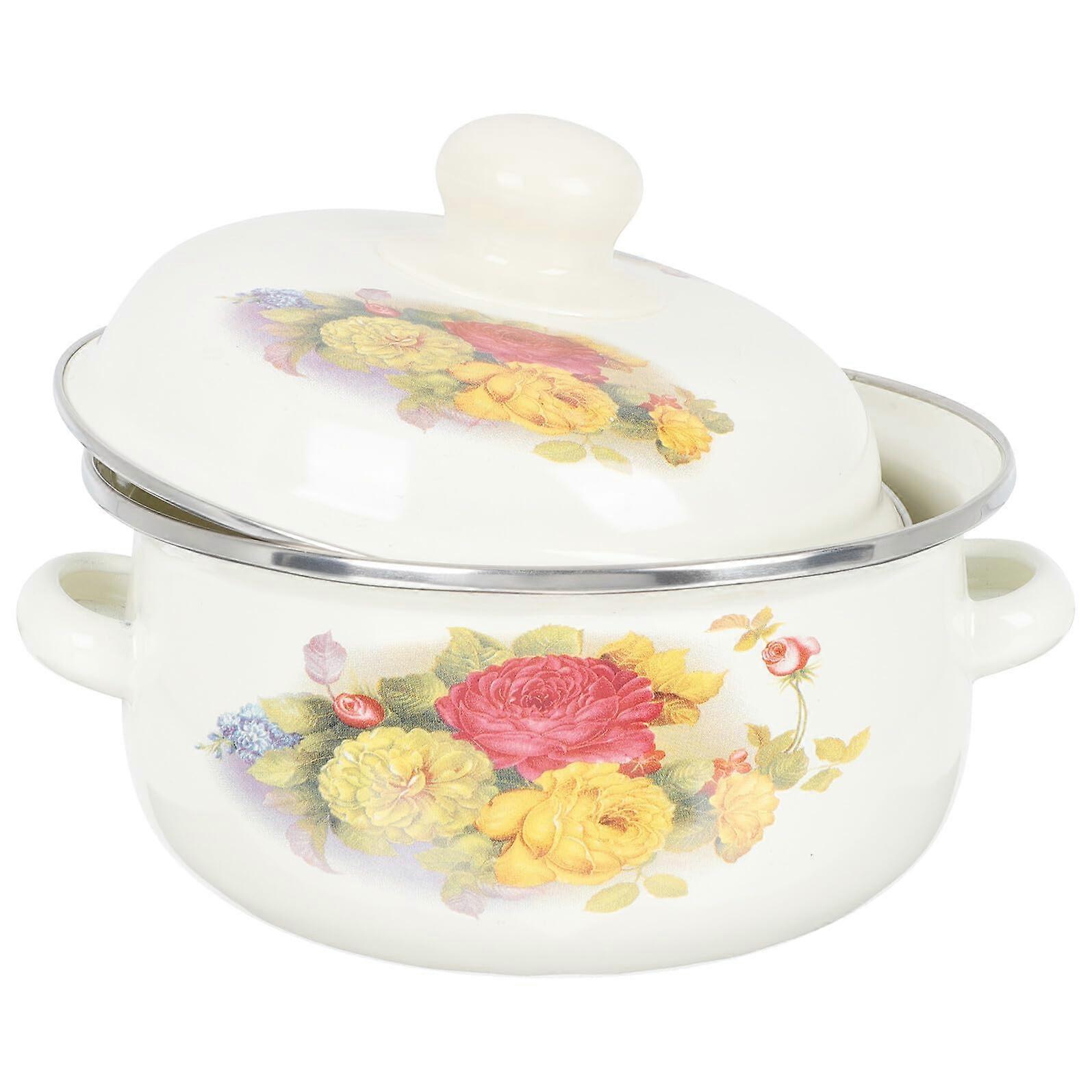 Enamel Soup Pot with Double Handles for Stew and Chinese Medicine Cooking, Induction and Gas Compatible