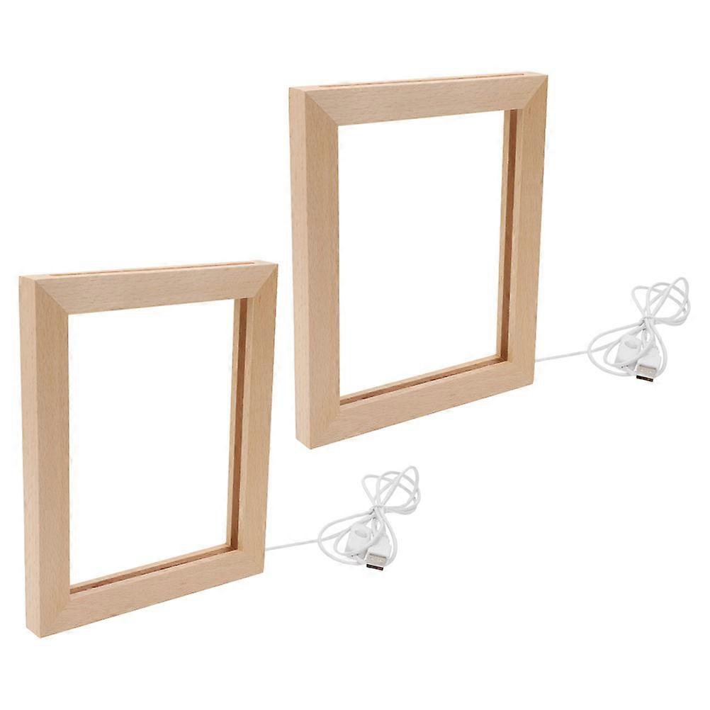 Lighted Picture Frame Led Lighting Wood Home Decor Rectangular Minimalist Style 2Pack