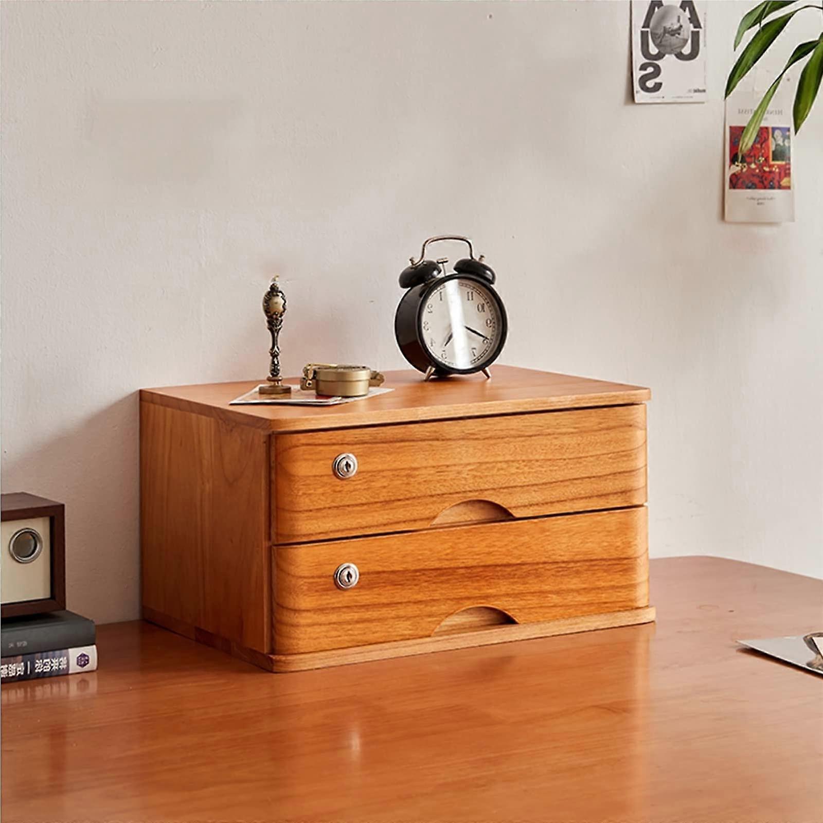 Wooden File Cabinet with Lock, A4 Desktop Drawer Organizer for Office Supplies and Receipts