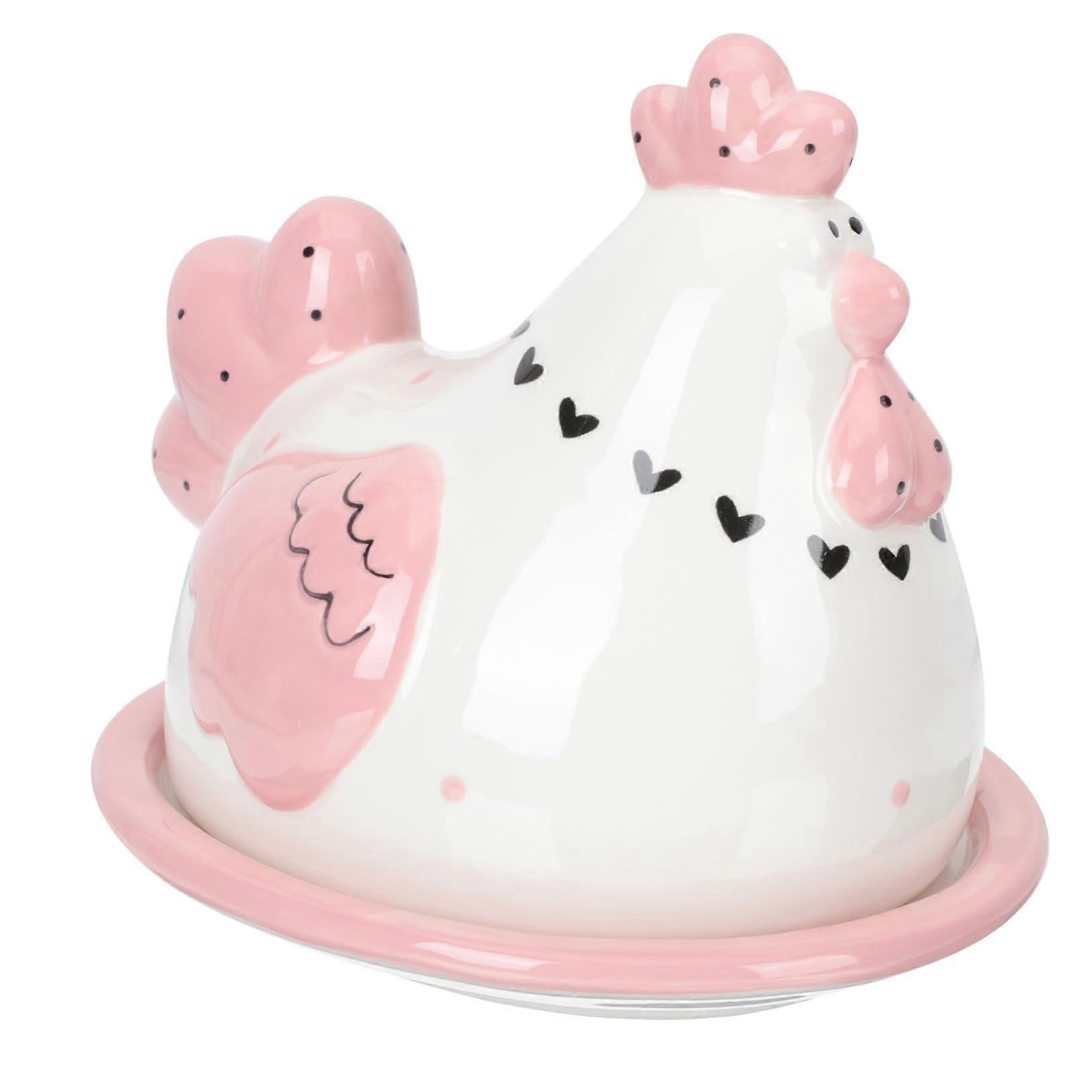 Ceramic Butter Dish with Lid and Airtight Seal, Chicken Shaped Butter Container for Fridge
