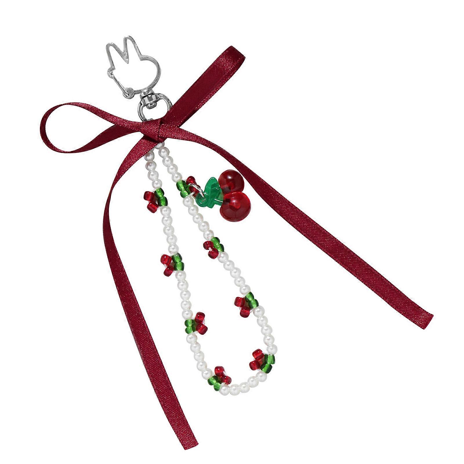 Lightweight Cherry Butterfly Keychain Unique Cherry Bowknot Keychain Charm with Delicate Butterfly and Pearls Details Multicolor