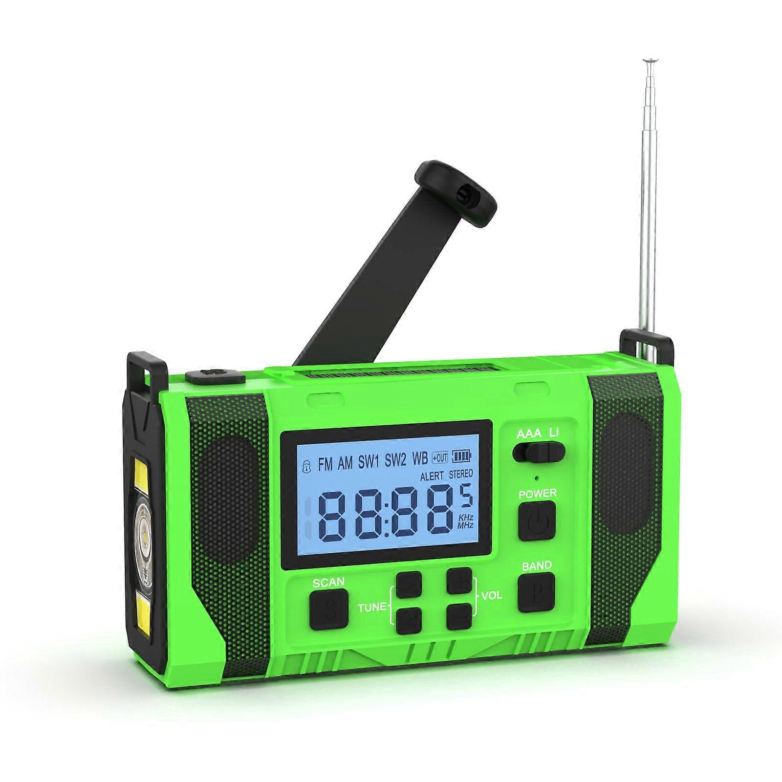 Solar-powered hand-cranked mobile phone charging, emergency radio, lighting, disaster relief radio, digital tuning
