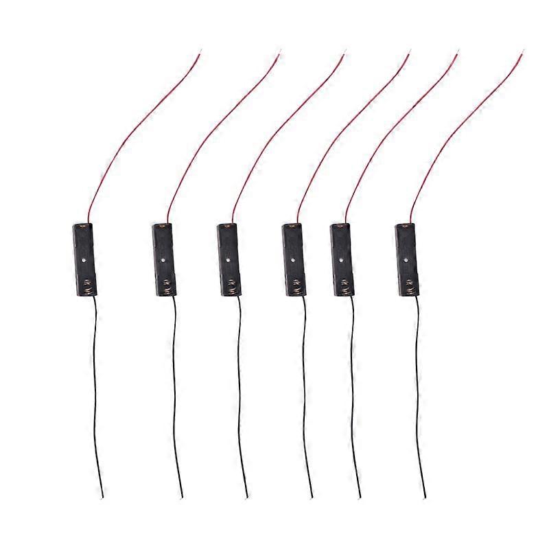 6Pcs Wired Connector 1.5V AAA Battery Holder Plastic Case black