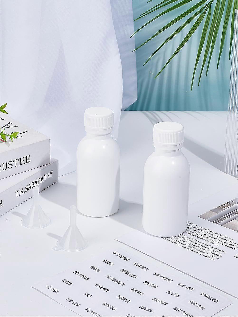 2 Set Plastic Storage Bottles Lab Liquid Reagent Bottles with Transparent Plastic Funnel Hopper Self-Adhesive Stickers for Lotion Liquids Travel and C