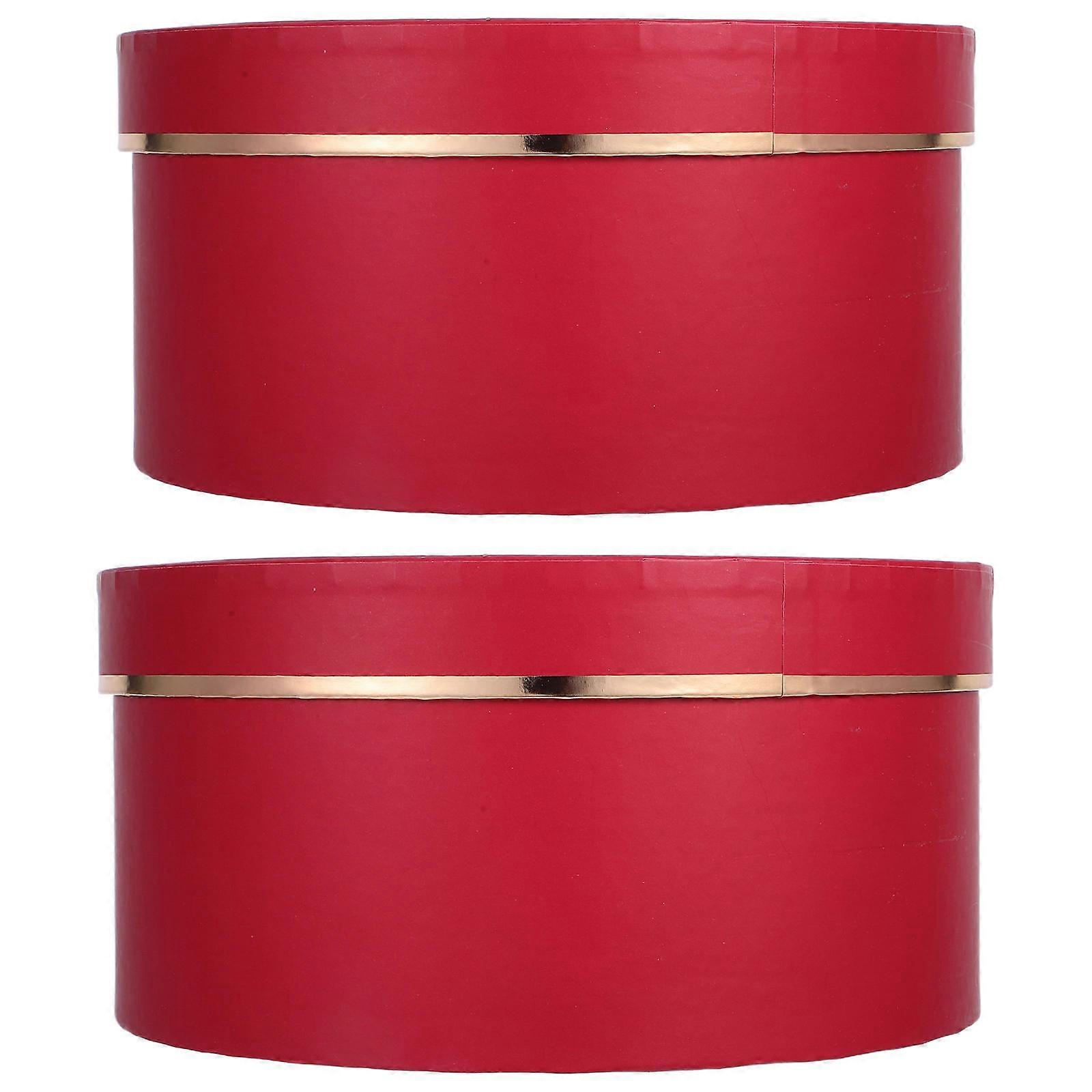Red Round Window Flower Box for Storage 2Pcs Valentine's Day Bouquet Packaging