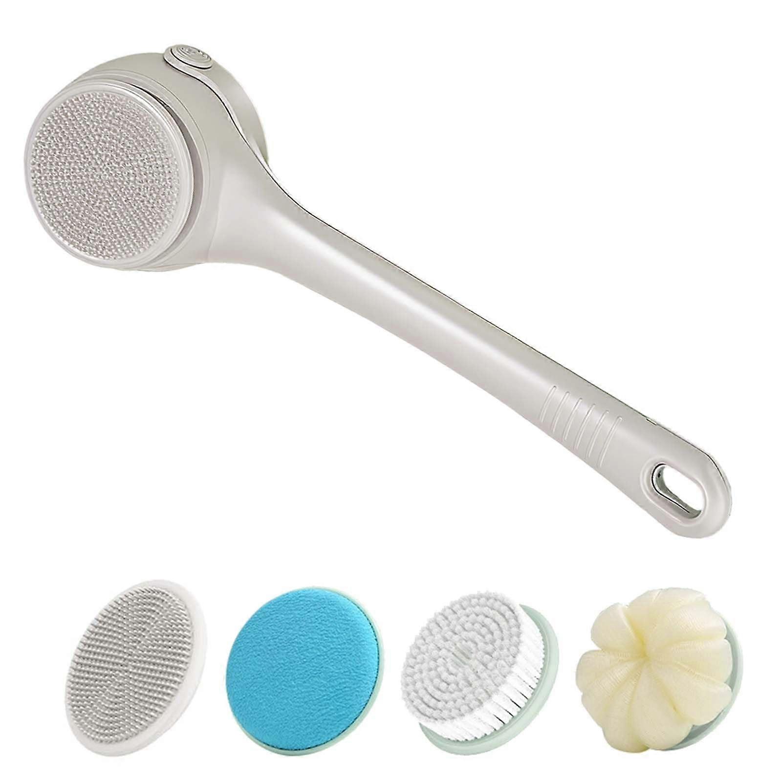 Electric Back Scrubber with Long Handle, Waterproof DualSpeed Shower Brush, 4 Heads, Rechargeable