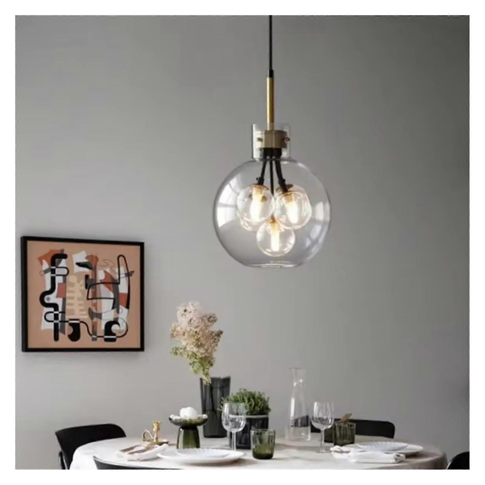Modern Glass Globe Pendant Light with Clear Ball LED, Elegant Dining Room Ceiling Lamp 25x30cm