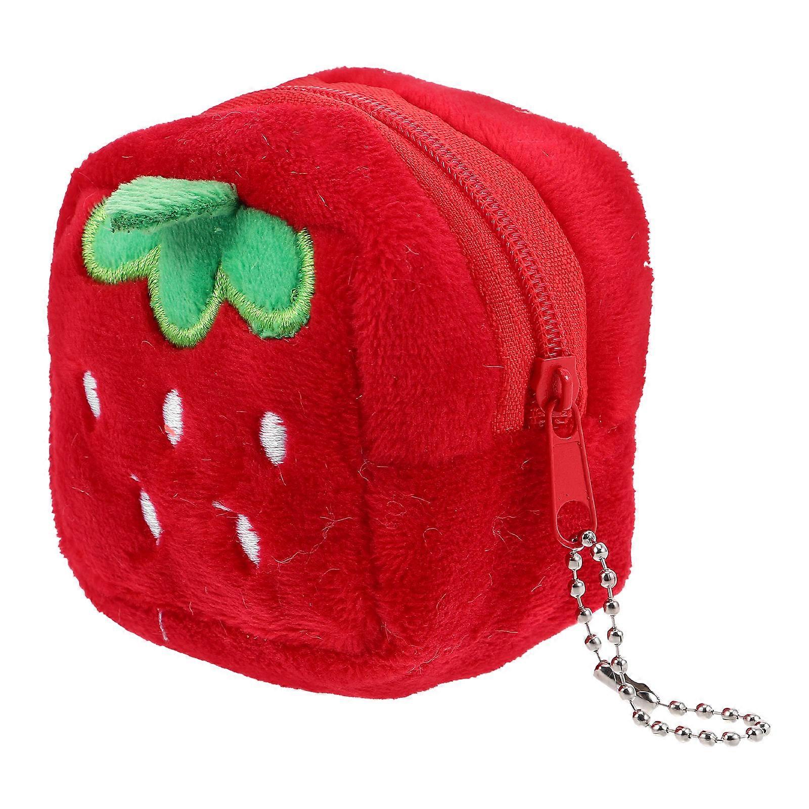Plush Strawberry Coin Pouch Wallet for Storage with Keychain