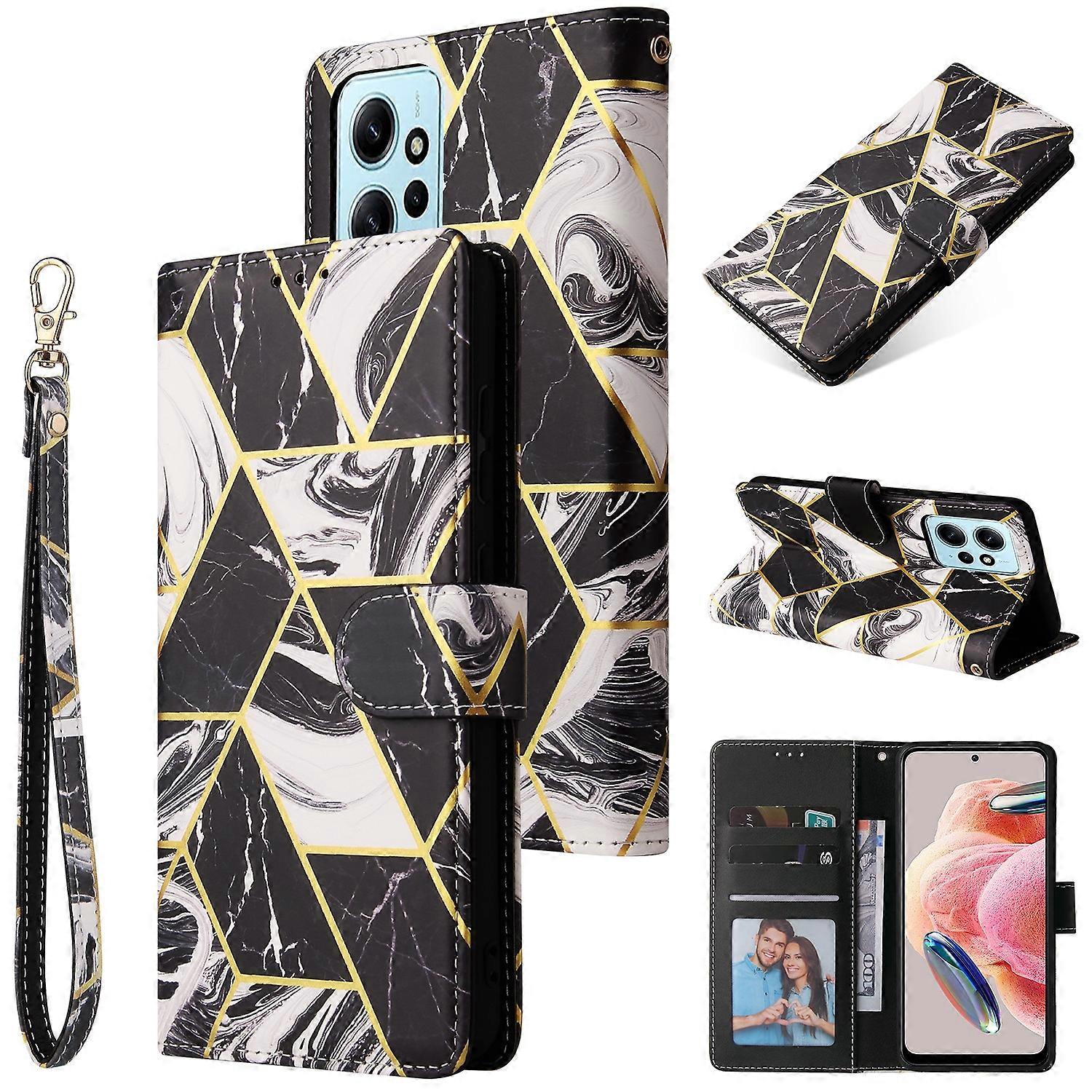 Marble Bronzing Stitching Leather Phone Case