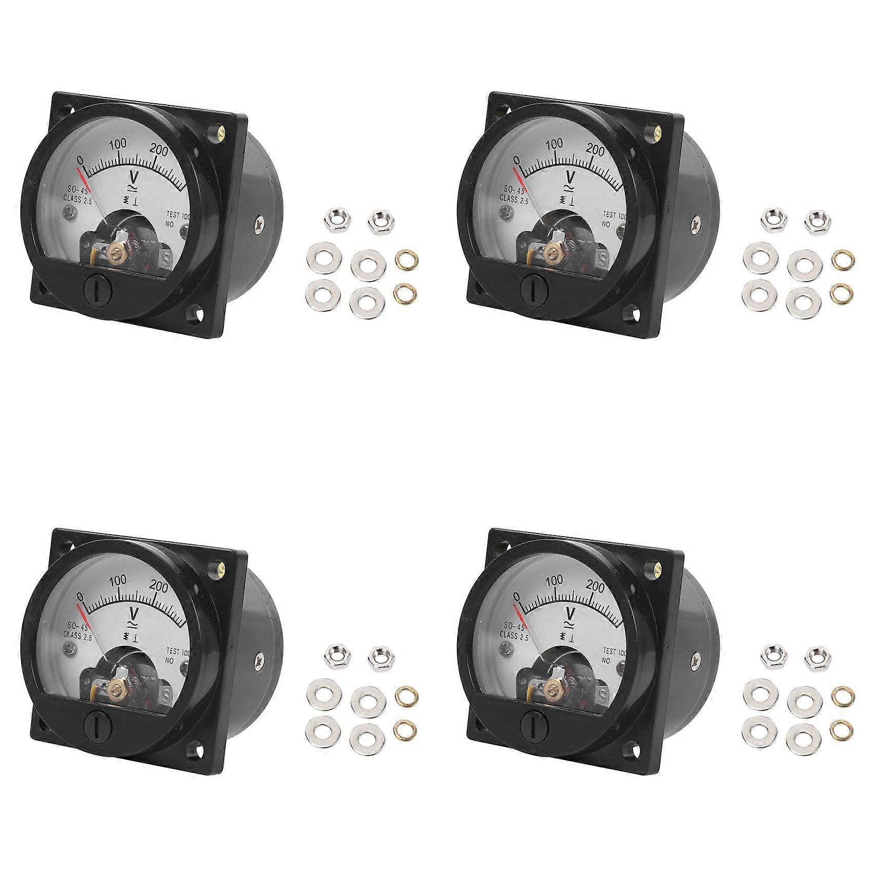 4X AC 0-300V Round Analog Dial Panel Meter Voltmeter Gauge Black