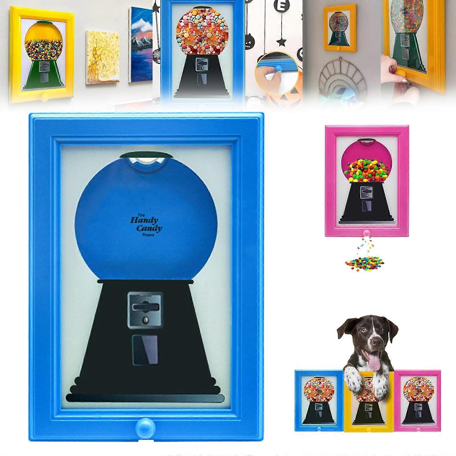 Candy Dispenser Picture Frame with PushButton, 2 in 1 Wall or Tabletop Candy Holder, Blue