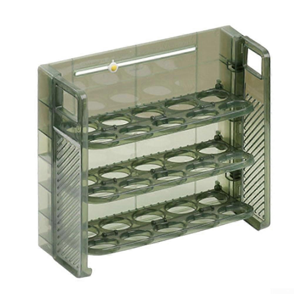 Egg Storage Container with Vertical ThreeLayer Capacity and BuiltIn Time Scale, Green