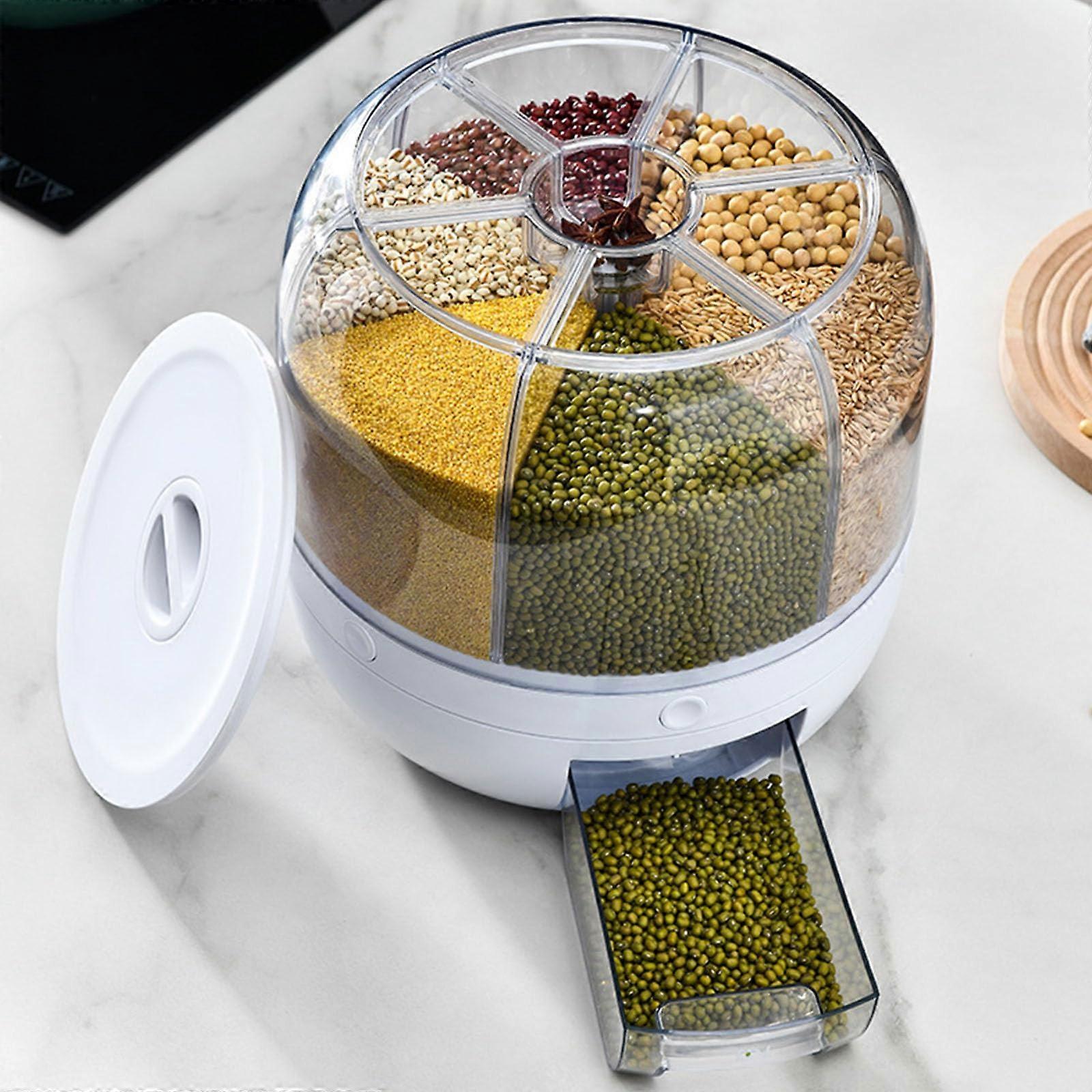 360° Rotating Cereal Dispenser with 6 Compartments Airtight Dry Food Storage for Kitchen