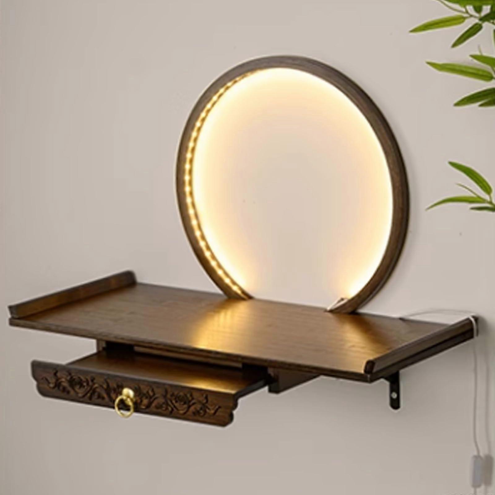 Wall Mounted Buddha Altar Shelf with Walnut Finish for Home Meditation and Pooja 40x26.5cm