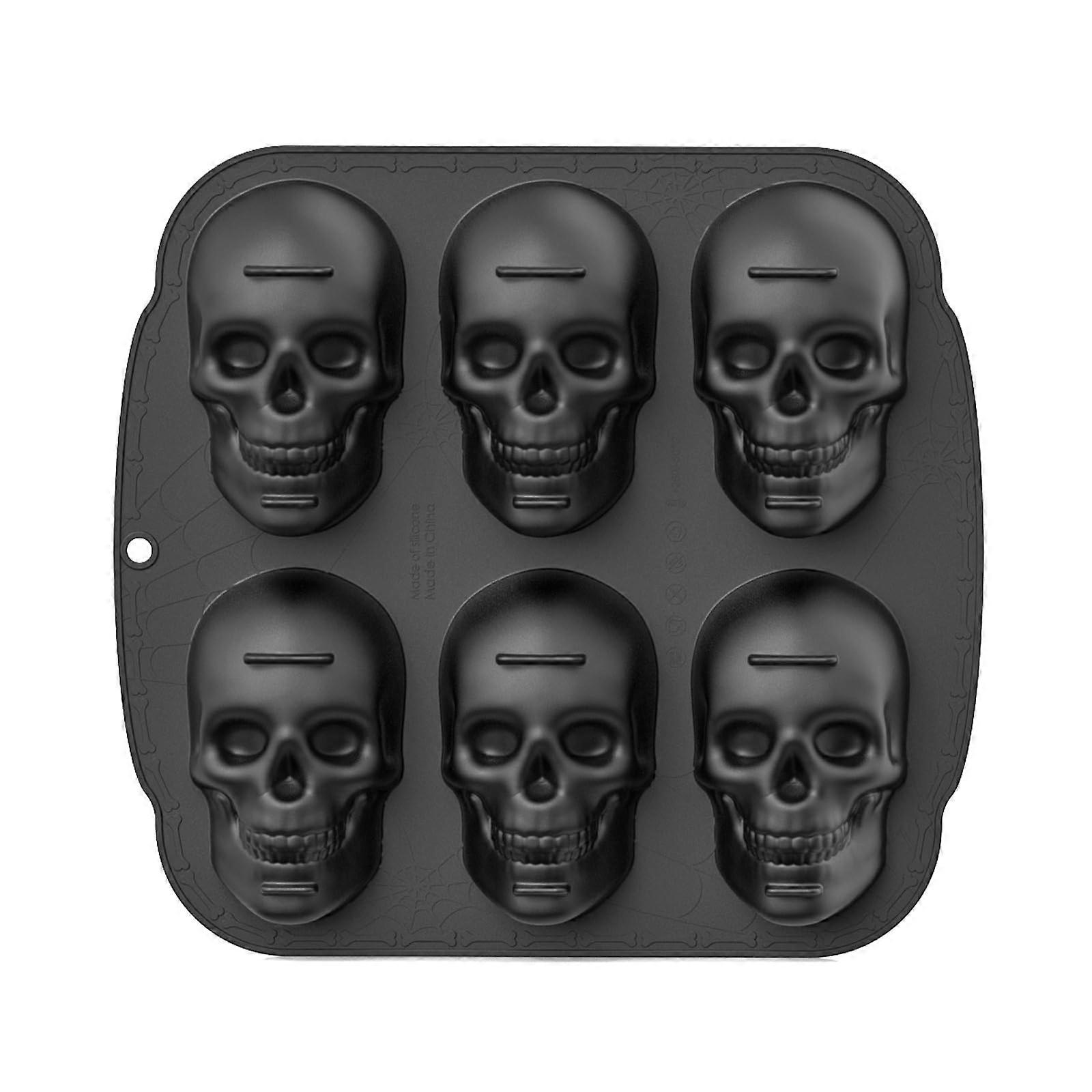 Skull Silicone Mold with Intricate 3D Design, Large 6Cavity Baking Pan for Cake Chocolate Halloween