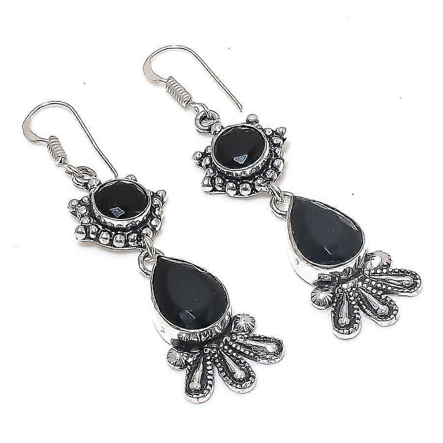 Black Spinel Gemstone 925 Sterling Silver Earring 2.44"