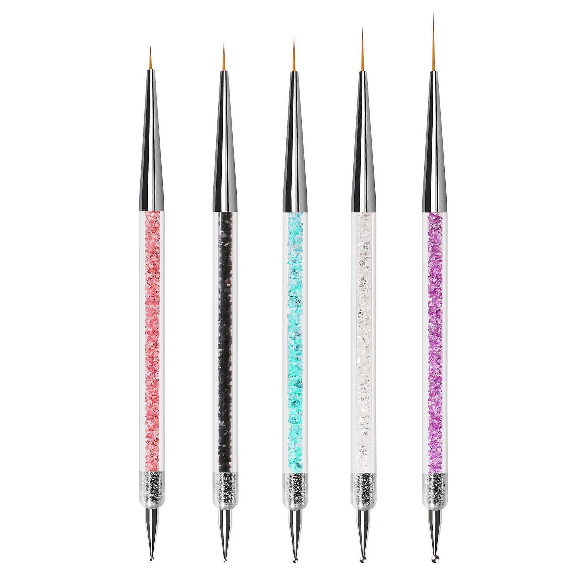 Nail Art Brushes Set 5pcs Dual Tip Detailing and Dotting Tools for Precision Lining 520mm